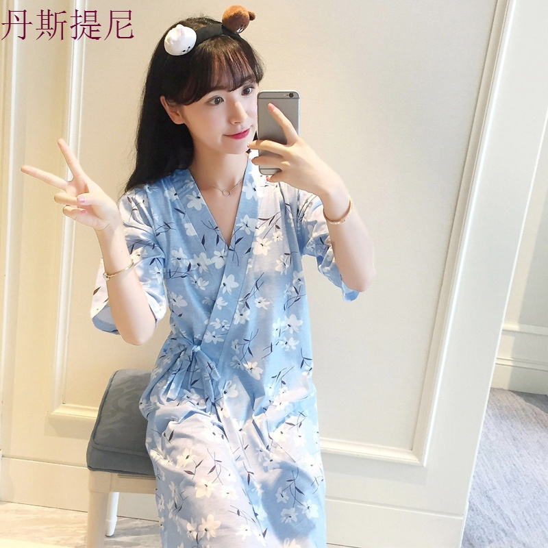 日式和服睡袍女春秋睡裙少女夏季甜美可爱家居服短袖纯棉薄款睡衣
