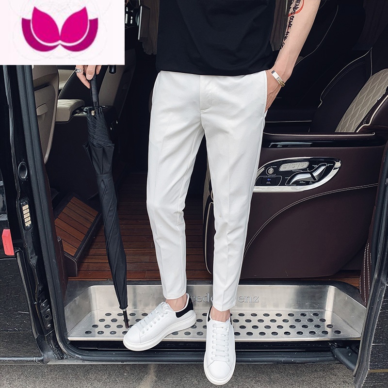 七斓西裤男秋季九分裤精小伙西装裤子男裤小脚裤修身痞帅休闲裤 33体重140斤内 白色