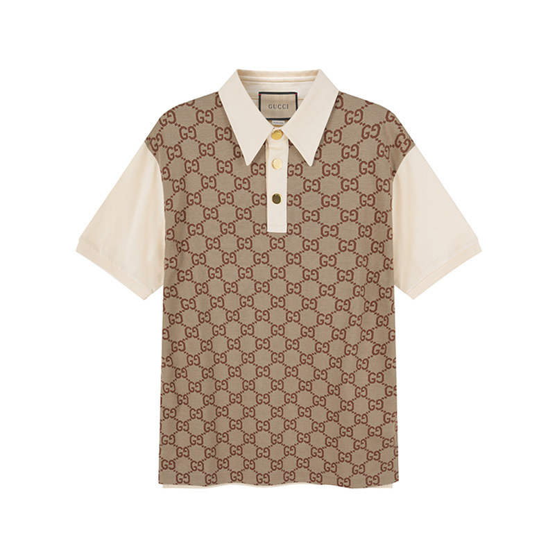 古驰 gucci 男士米色/乌木色双g提花短袖polo衫682015 xjd1f
