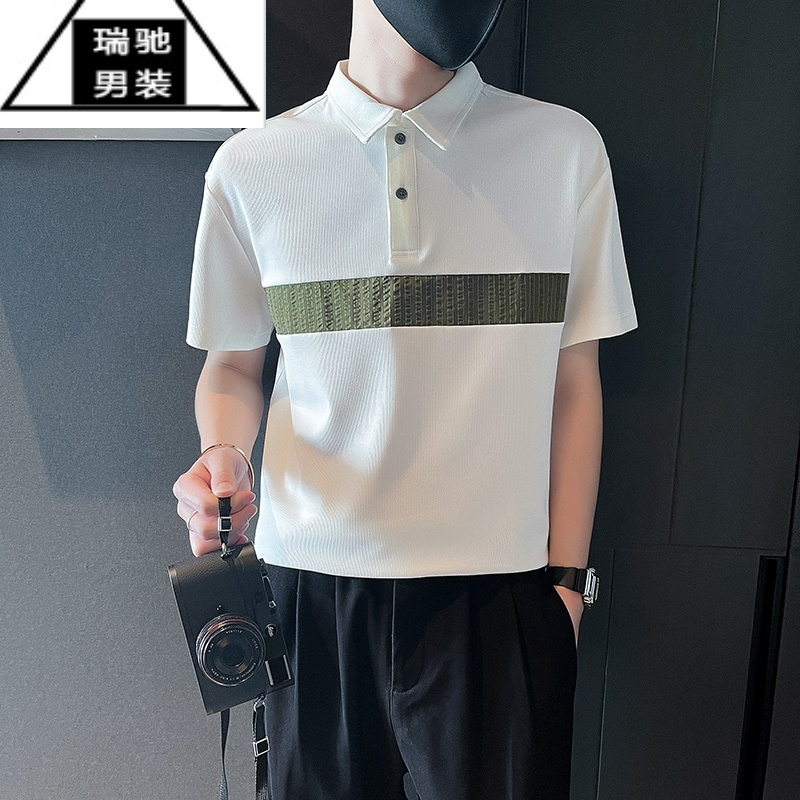 希杰狮王夏季冰丝短袖POLO衫男潮牌痞帅翻领T恤2023新款男士休闲半袖体恤