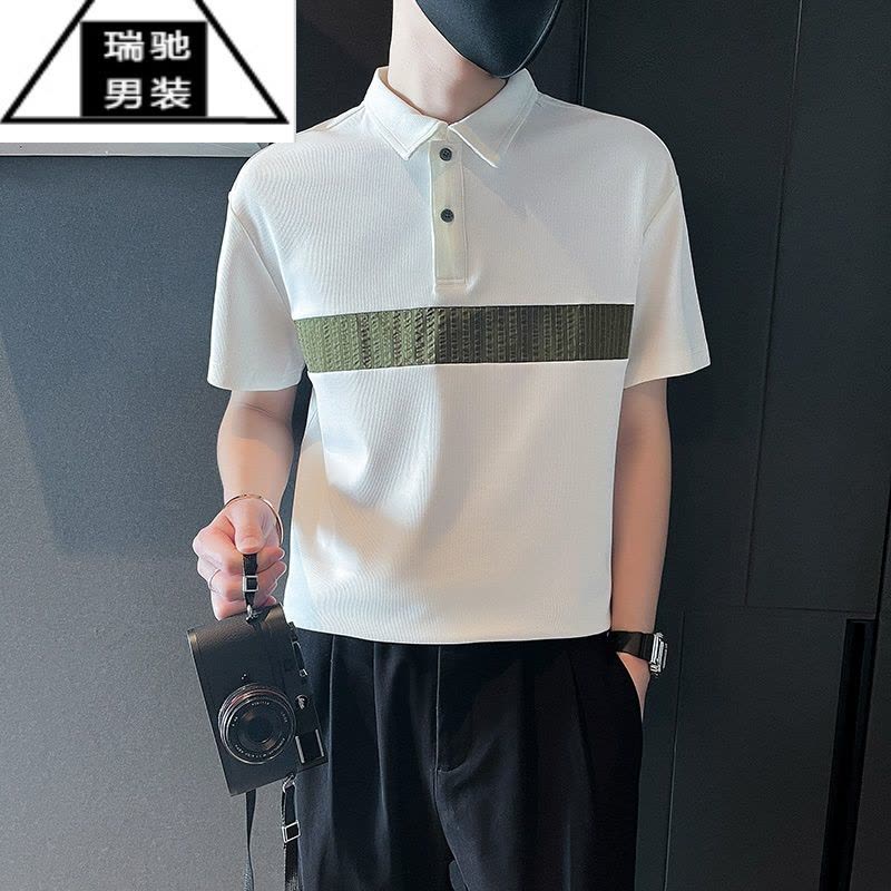 希杰狮王夏季冰丝短袖POLO衫男潮牌痞帅翻领T恤2023新款男士休闲半袖体恤图片