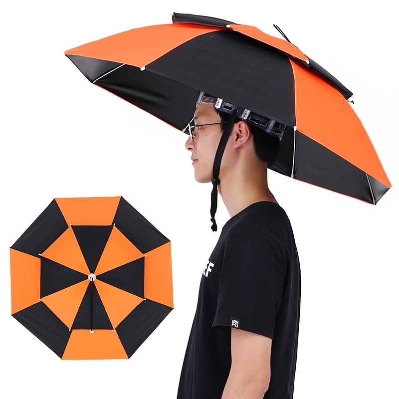 雨伞帽头戴伞垂钓渔具遮阳伞闪电客成人户外双层黑胶头顶帽子伞