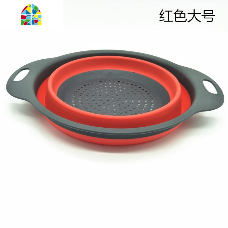 折叠长方圆形伸缩果蔬篮水洗菜盆硅胶滤水篮家用厨房工具 FENGHOU 圆形红色大号洗菜篮洗菜篮