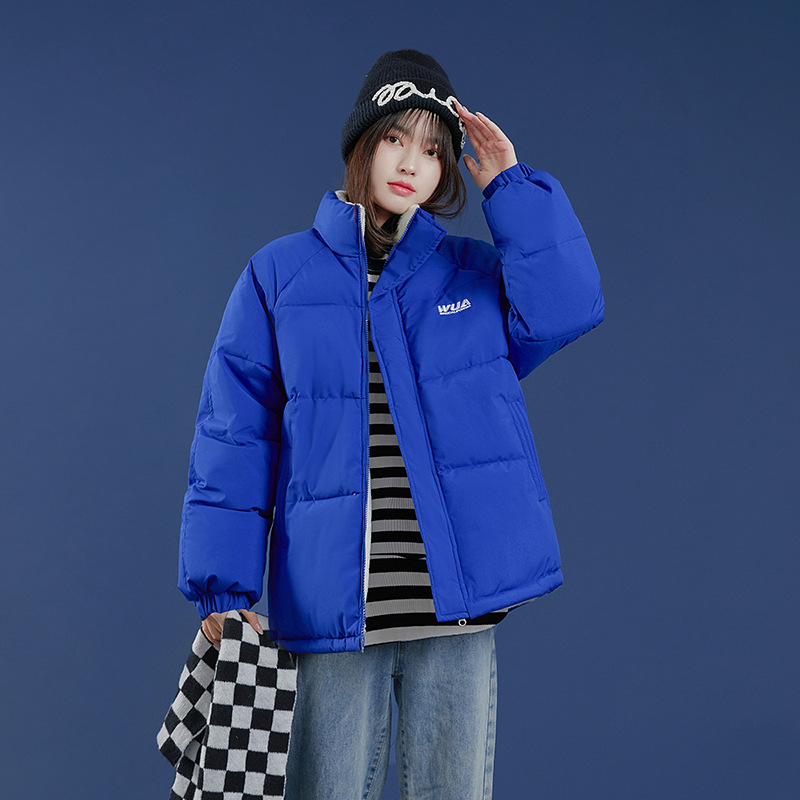 新款上架两面穿羽绒棉服女短款秋冬韩版宽松棉衣2023新款棉袄 蓝色 XL