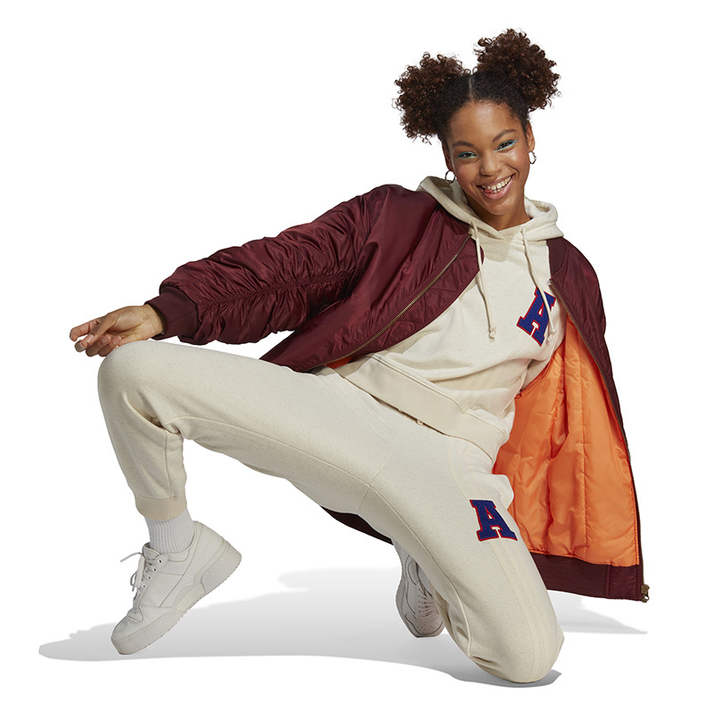 adidas 字母条纹抽绳系带运动裤 女款 奇迹白 IC5239