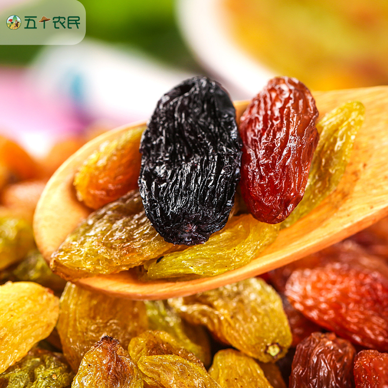 五个农民三色葡萄干500g罐装无核彩色新疆葡萄干免洗混合果干高清大图