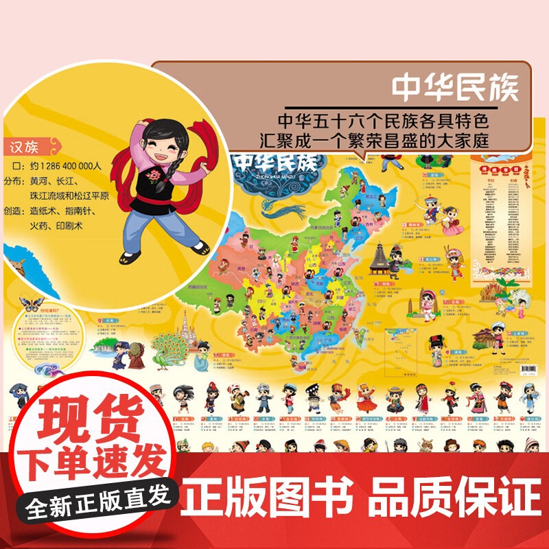 民族+太阳系地图 墙贴儿童房专用超大挂图大尺寸高清天文地理儿童科普百科全书启蒙高清大图