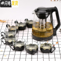 三维工匠耐热玻璃泡茶壶大小号过滤水壶玻璃花茶壶玻璃红茶茶具套装家用 2000毫升加8个大杯适合8到10人用