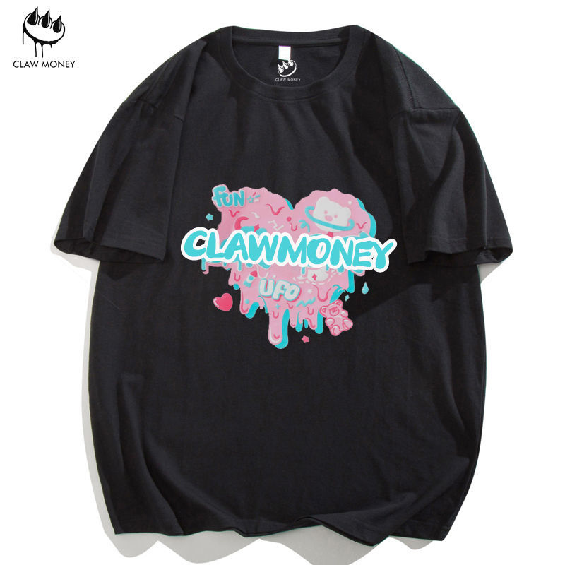 Claw money融化爱心小熊设计感小众T恤男女短袖情侣半袖ins体恤衫