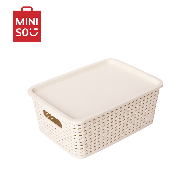名创优品(miniso) 格纹仿藤编收纳筐衣物玩具杂物收纳篮简约实用高清大图