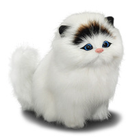 仿真动物模型小猫咪儿童动物毛绒玩具会叫的猫玩偶仿真猫咪公仔 真毛黑耳+铃铛