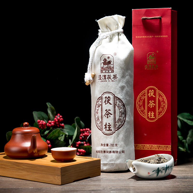 泾渭茯茶黑茶 茯茶柱 金花 茯砖 700g 2017年份