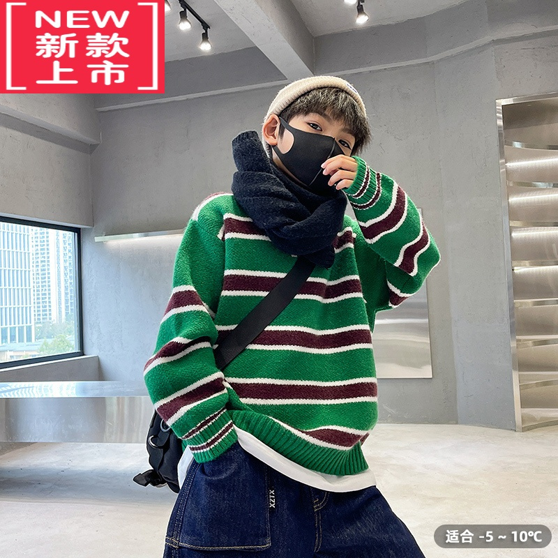 可莉允男童毛衣秋冬款2022新款洋气儿童冬装加绒加厚冬季男孩针织衫套头