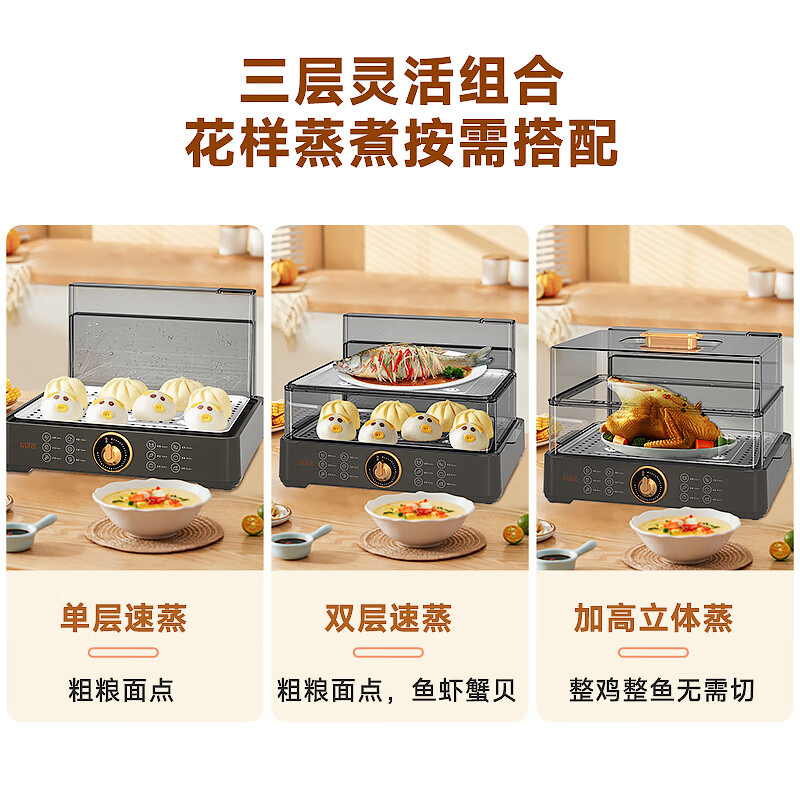 谷格 GB49 多功能电蒸箱 料理电蒸锅多用途锅家用小型透明大容量20L 银灰色高清大图