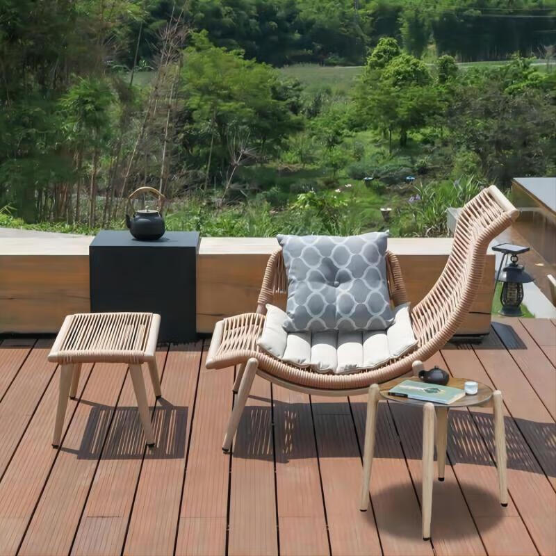 紫叶檀花贵妃椅阳台躺椅藤沙发单人小户型卧室家用简约民宿贵妃榻 沙发椅+脚踏+茶几