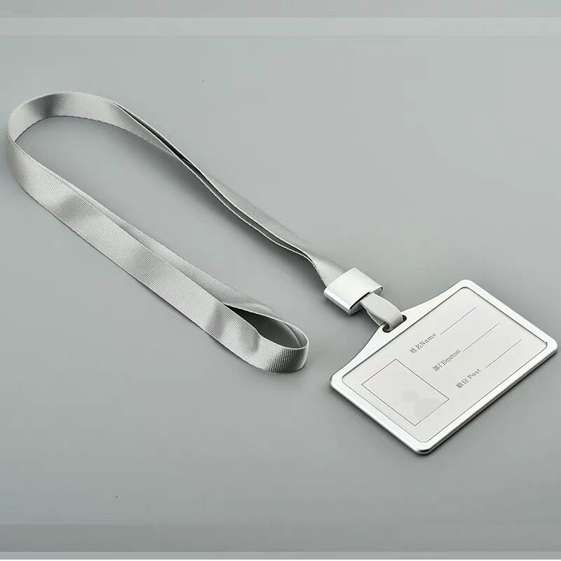 横款铝合金胸卡加挂绳卡套多两用吊绳夹子胸卡工作牌胸牌金色卡套送