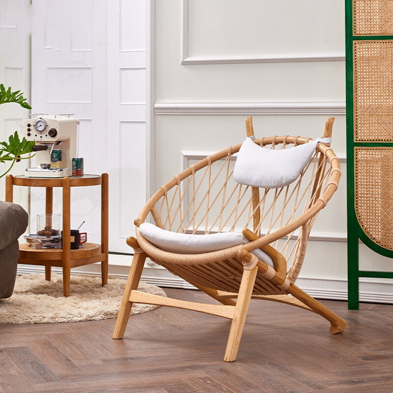 金菲罗格 北欧简约布艺躺椅编织懒人椅实木设计师休闲椅 编绳躺椅高清大图