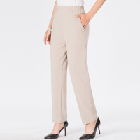 迪鲁奥（DILUAO)高档妈妈直筒九分裤女中老年人高腰休闲裤子松紧奶奶裤中年女士冰丝裤_782 XL 米黄色