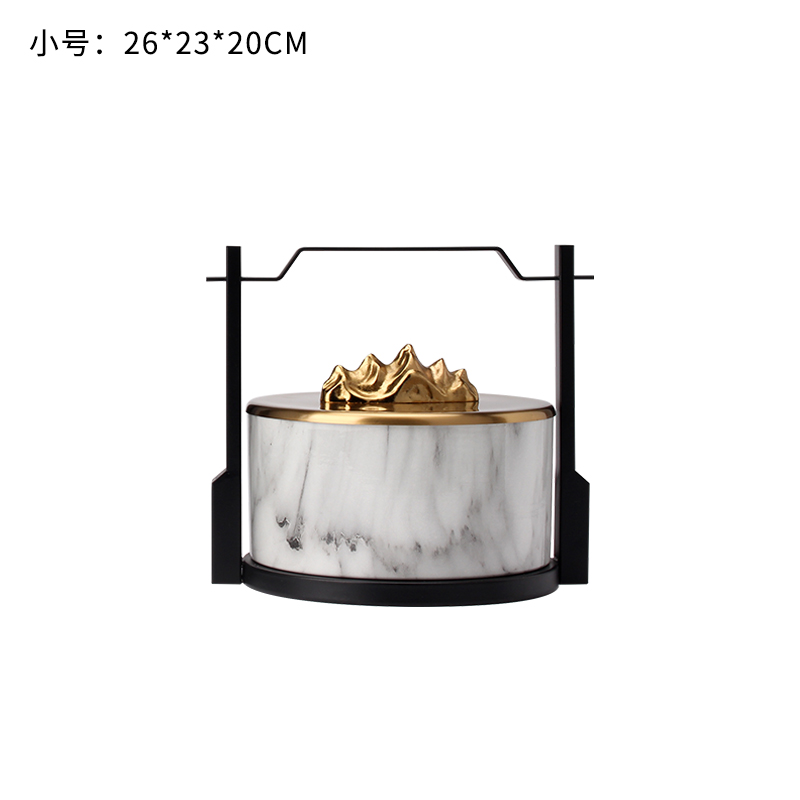 新中式陶瓷太湖石假山大理石纹提盒摆件书房酒店样板房房软装摆设收纳袋 三维工匠 大雁摆件A