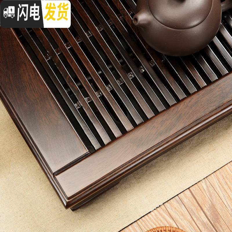三维工匠鸡翅木茶盘抽屉茶台储式家用黑檀实木小号茶海功夫茶具茶托盘 黑檀木雅韵茶盘