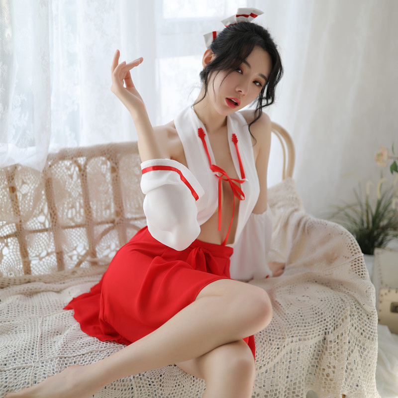 长夜漫漫 情趣内衣日式和服女巫装百褶裙套装夜店制服露背开档绑带免脱透视诱惑睡裙女式情趣睡衣私密成人性用品高清大图