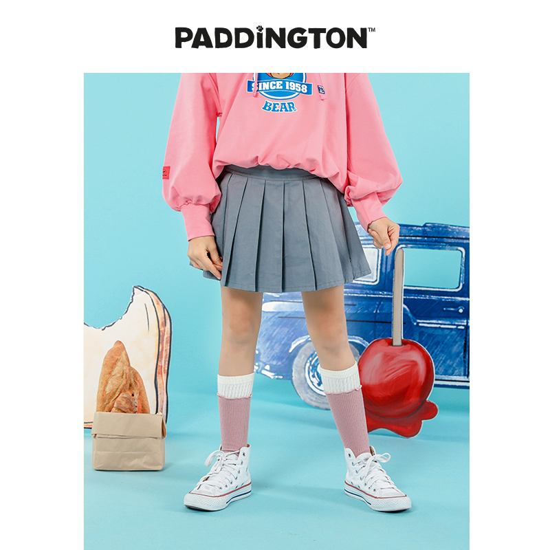 Paddington Bear帕丁顿熊童装女童裙子春款纯色百褶半身裙