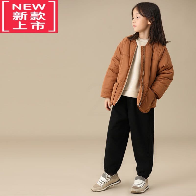 可莉允童装冬季新品男女儿童亲子黑色松紧腰加绒保暖棉质束脚运动裤保暖裤图片