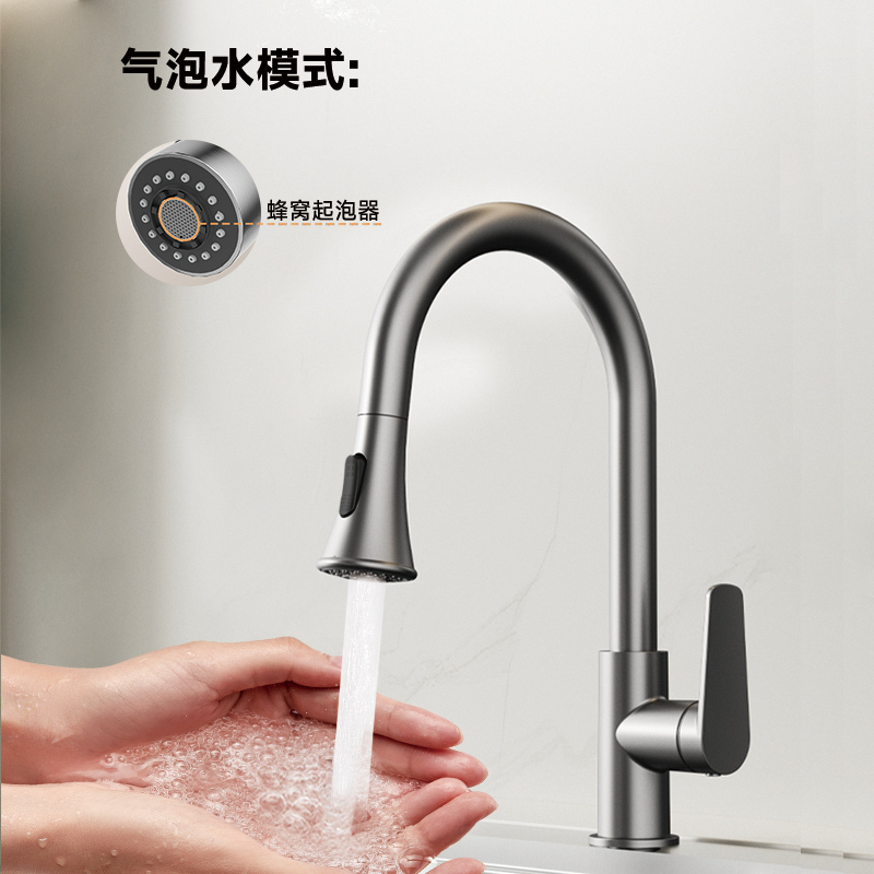 九牧(JOMOO)小牧卫浴面盆水龙头厨房双功能抽拉式360°单把冷热抽拉水龙头 枪灰高清大图