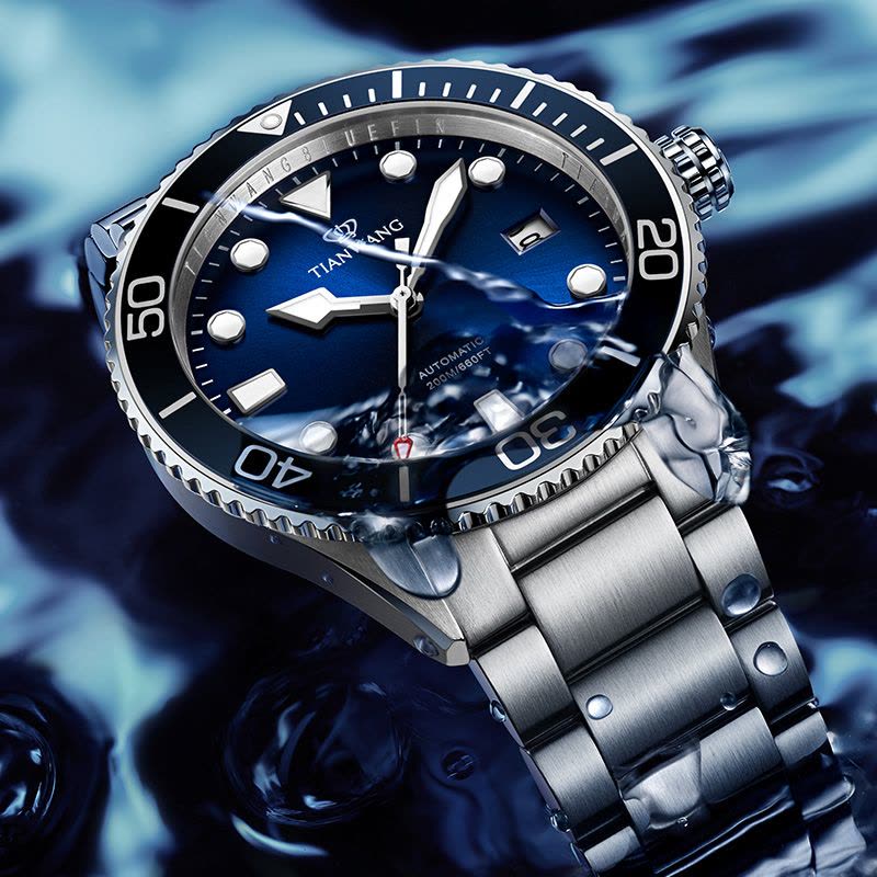 天王手表 男表新品蓝鳍系列200米防水运动手表强夜光自动机械表可潜水游泳冲浪男士腕表201251图片