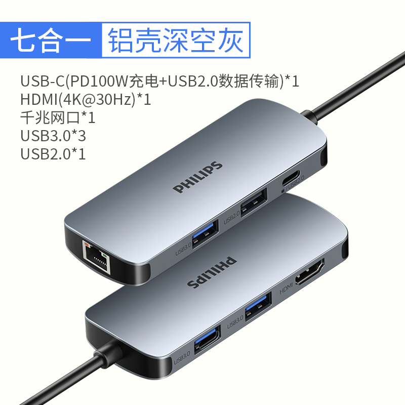 飞利浦type-c拓展坞电脑转换器 笔记本扩展macbook pro苹果配件air投影仪转换器HDMI SWR1608N