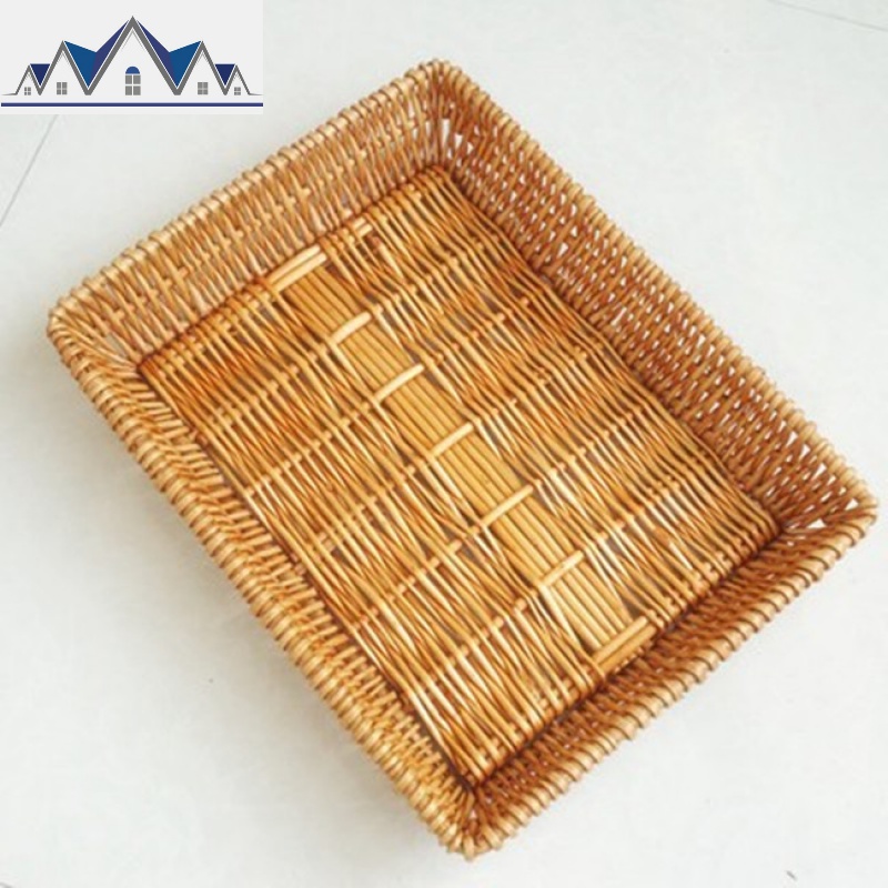 柳编藤编编水果展示盘零食收纳储物篮蔬菜篮子面包筐编织篮 三维工匠收纳篮 蜜糖色大号：长45宽35高9厘米