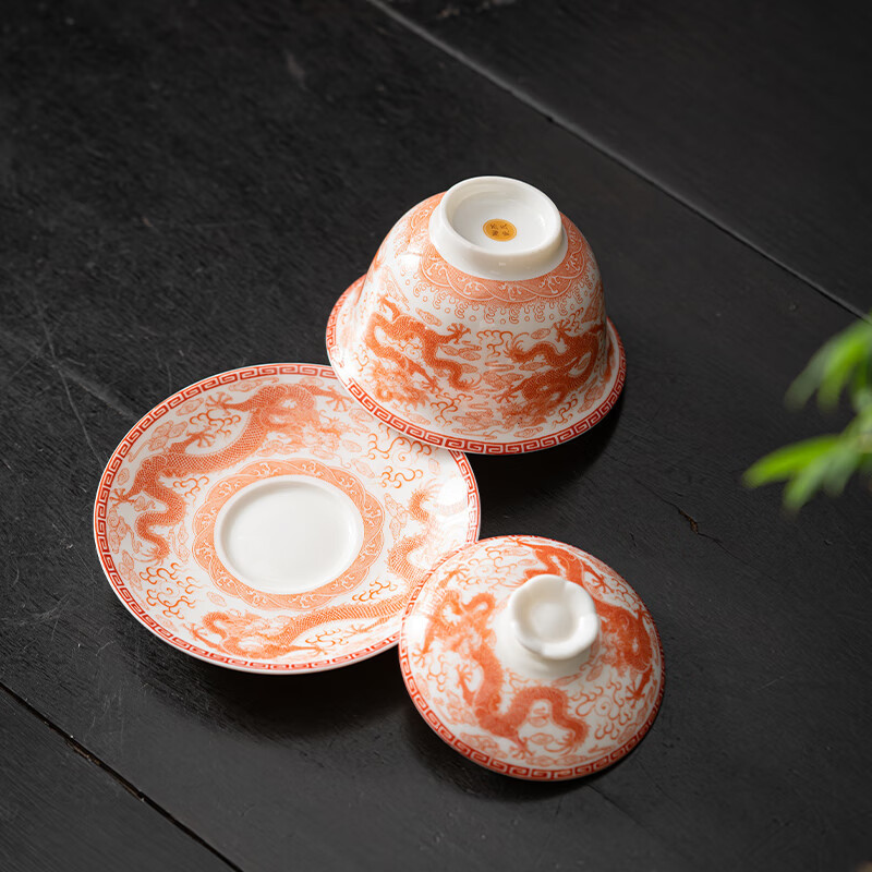 苏氏陶瓷(SUSHI CERAMICS) J0931 红九龙纹三才盖碗 160ml (单位:盒)高清大图