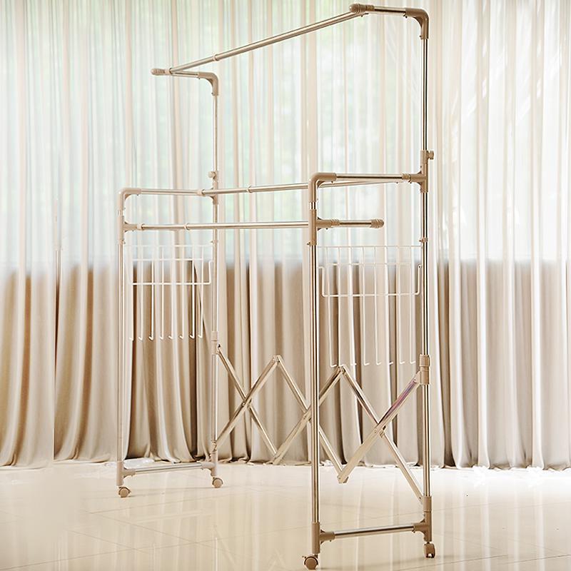 不锈钢伸缩晒衣架阳台大型升降晾衣杆落地折叠晾衣架室内外凉被架