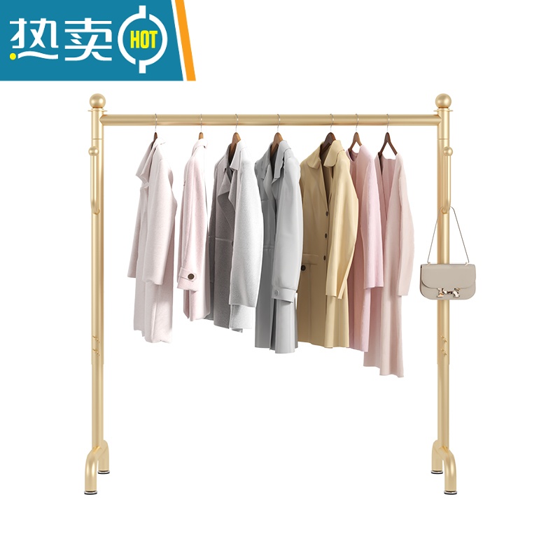 敬平晾衣架落地卧室内折叠单杆阳台出租房宿舍酒店凉晒挂衣服家用架子 纳米金色长100高130高清大图