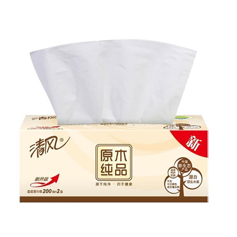 清风 抽纸原木盒装 面巾纸盒抽 整箱