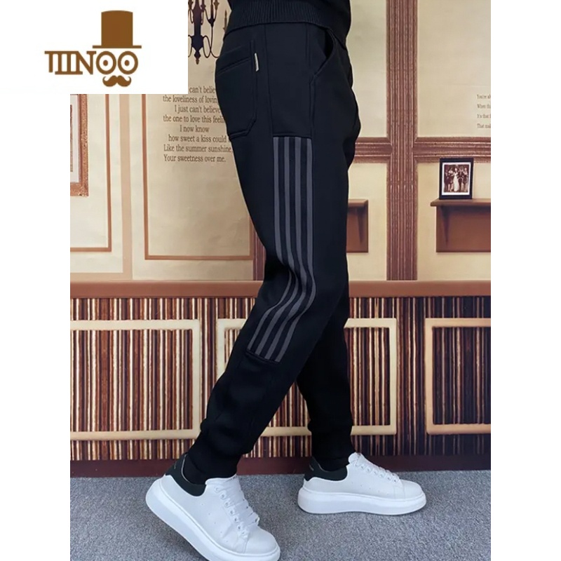 YANXU条纹运动裤子男款秋季卫裤潮牌束脚痞帅感大码哈伦休闲裤高清大图