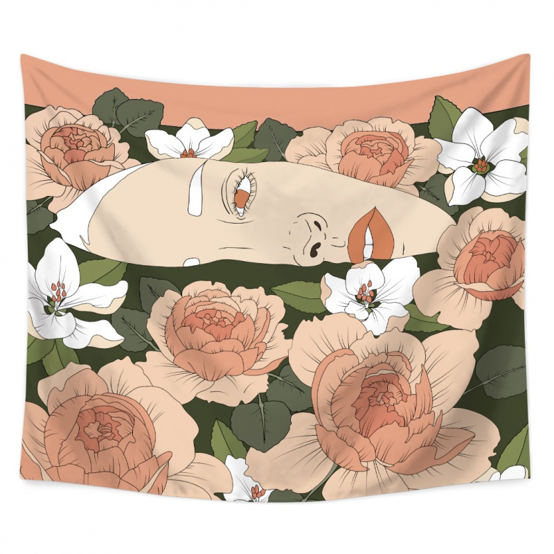 家柏饰(CORATED)欧美鲜花墙面装饰背景布布艺墙挂布挂毯床头卧室房屋遮挡 图二 绒布150高*200宽厘米(横款)高清大图