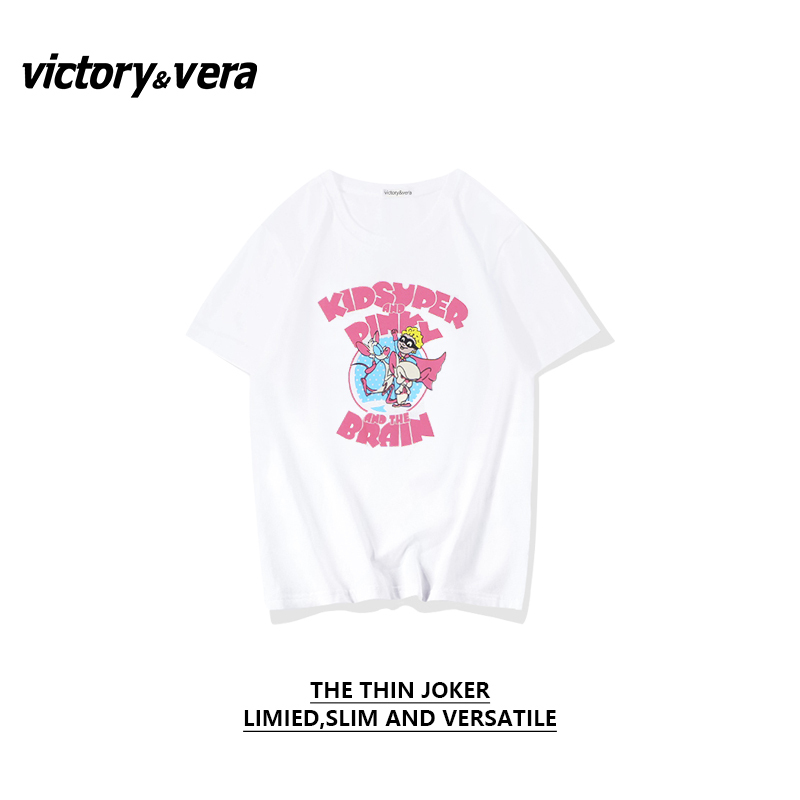 Victory&vera韩版减龄搞怪卡通印花学生圆宽松2022短袖t恤上衣女