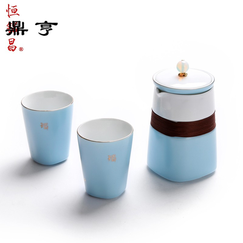 鼎亨陶瓷茶杯带盖过滤内胆大号泡茶杯子功夫茶具一壶两杯礼品盒装