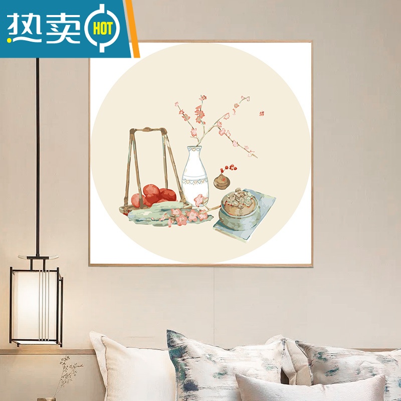 敬平【新式中国风】 数字油画diy填充水油彩手工绘画画上涂色装饰丙烯装饰画 新中式圆盘6 60*60cm护眼淡彩画板DIY套装高亮颜料+多支画笔+优棉