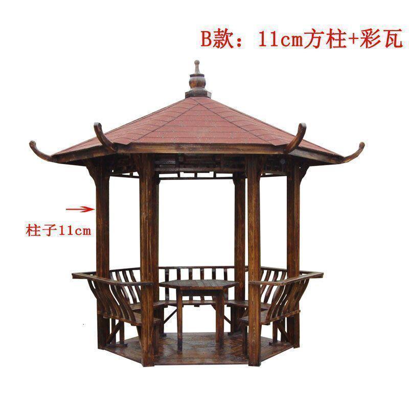 森美人休闲凉亭户外庭院实木防腐木中式亭子六角亭凉亭简易别墅室外木屋 B款：11cm方柱+彩瓦