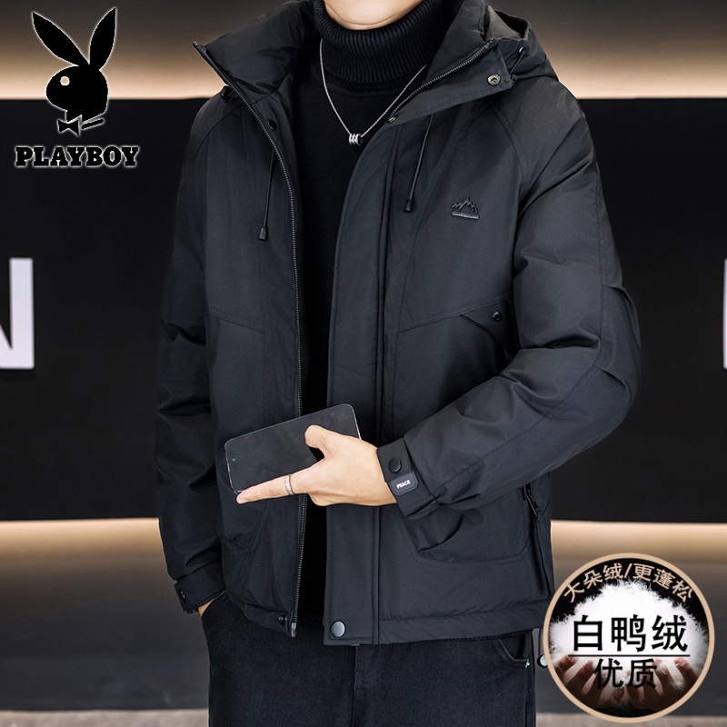 花花公子新款高品质冬季新款户外防寒服三防连帽加绒加厚羽绒服男装夹克外套高清大图