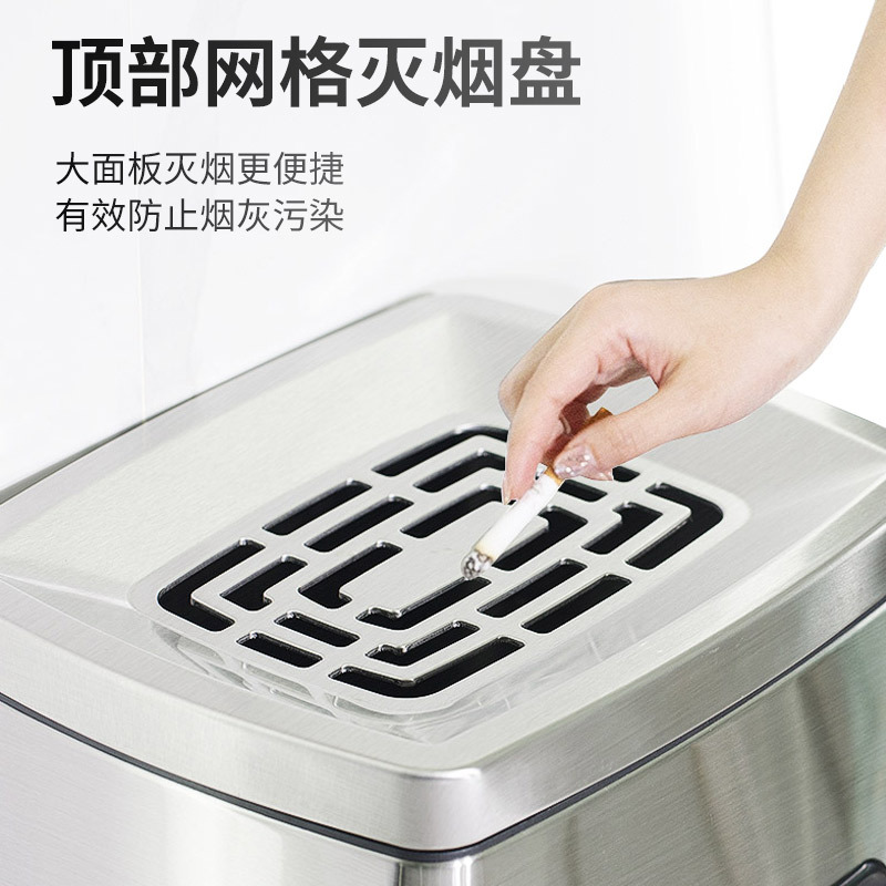 商用大号不锈钢分类垃圾桶带烟灰缸 钛金靠墙式侧开口高清大图