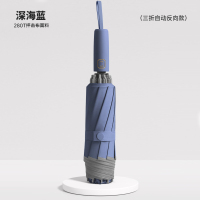 旭晴新款280T碰击布马卡龙纯色反光条安全10骨自动反向雨伞 深海蓝