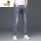 YANXU高端浅色牛仔裤男夏季薄款男款潮流新款弹力修身小脚裤子男士