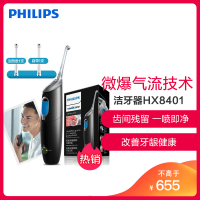 飞利浦(Philips) 喷气式冲牙器HX8401/03黑色 家用洗牙器水牙线 2档水压有效清洁9ml水箱容量方便携带