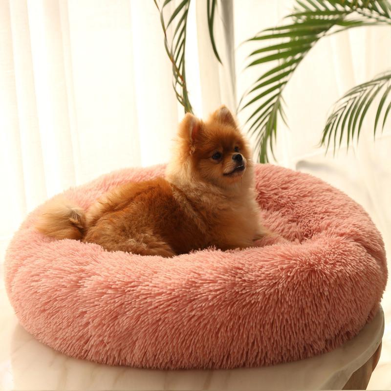 狗窝猫窝房子小中大型犬100斤秋冬狗垫子猫咪宠物用品长毛绒金毛 长毛绒狗窝皮粉色(真空包装) 直径40CM