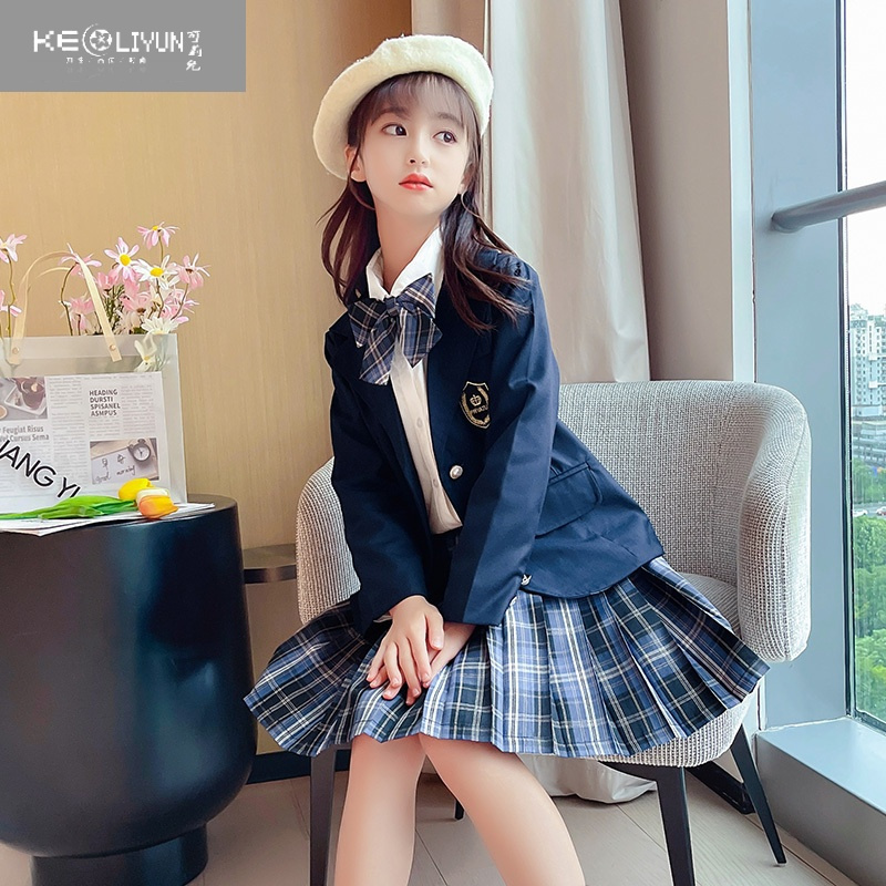 可莉允女童春装连衣裙儿童裙子jk制服套装学院风小学生洋气大童女孩
