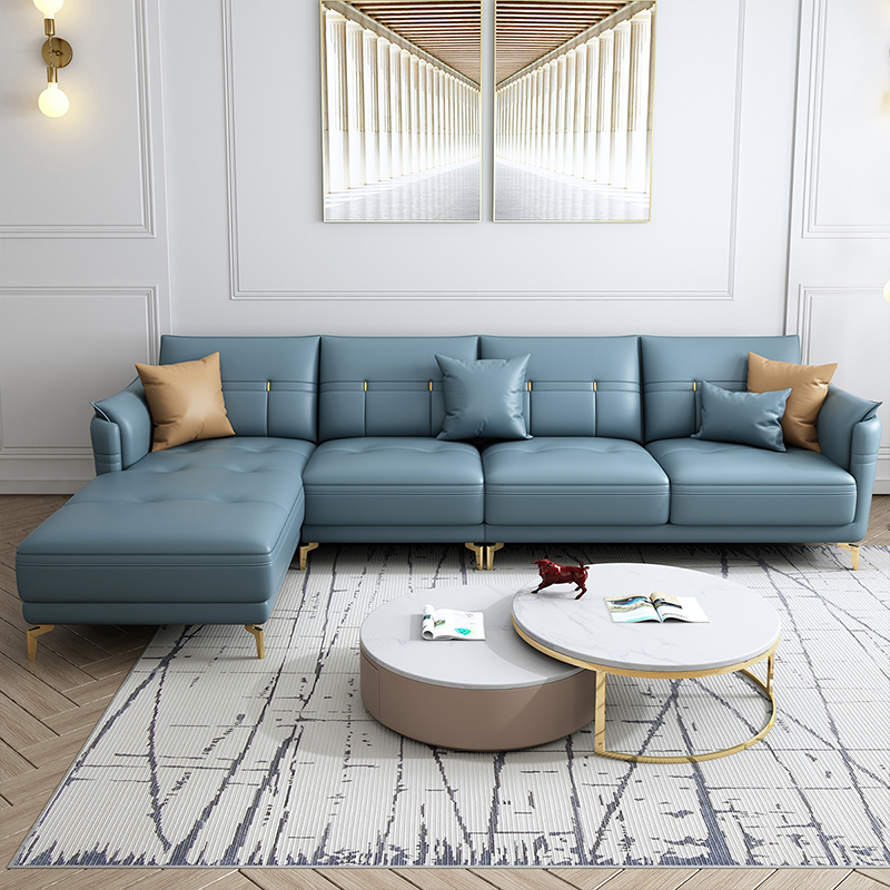 妮曼迪真皮沙发客厅整装现代轻奢大小户型羽绒沙发贵妃组合意式牛皮