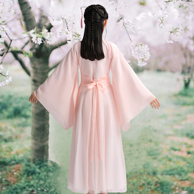 七色王国儿童汉服女童古装超仙夏装12岁小女孩樱花公主连衣裙中国风唐